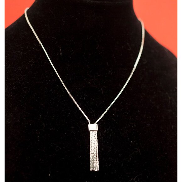 Vintage silver chain tassel necklace minimal dainty 18 Inch by Avon - F7 - Picture 2 of 4